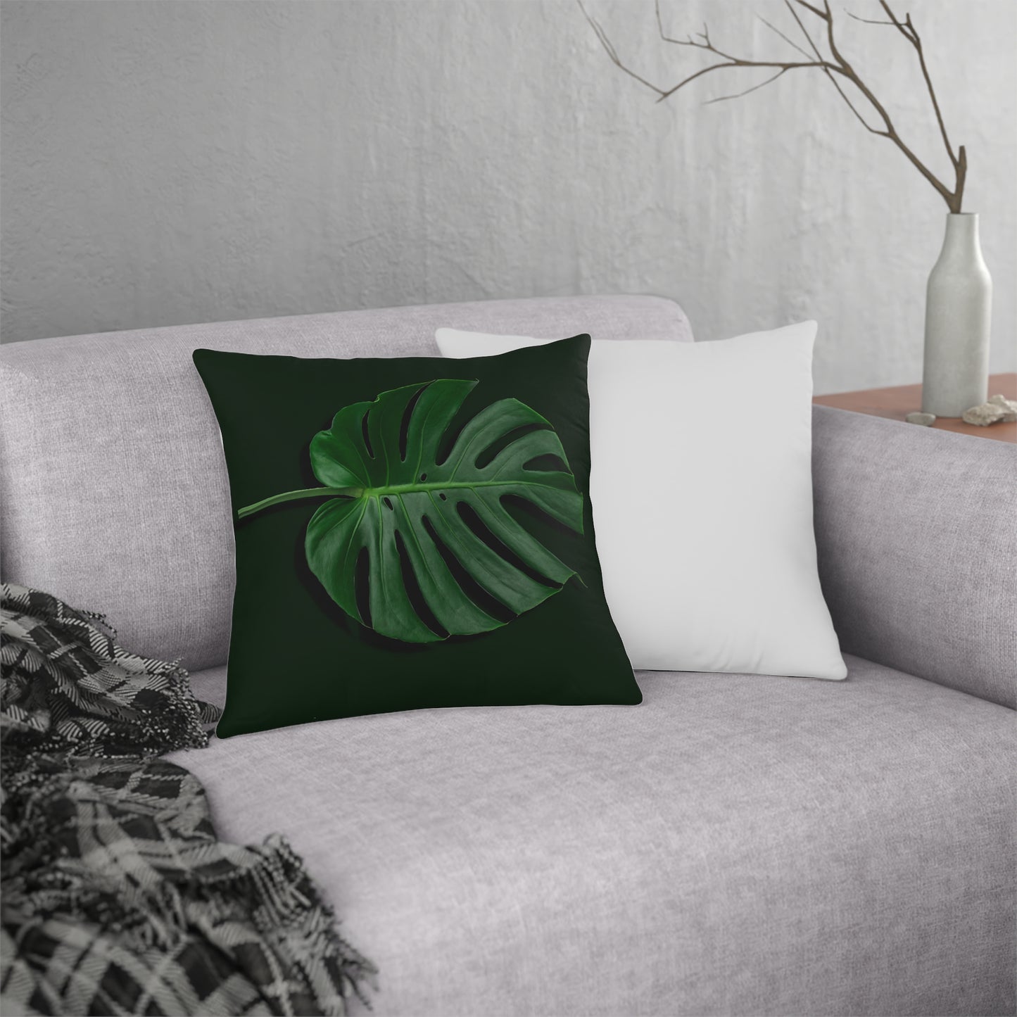 Monstera Leaf Waterproof Pillows - Reversible Plain White Back