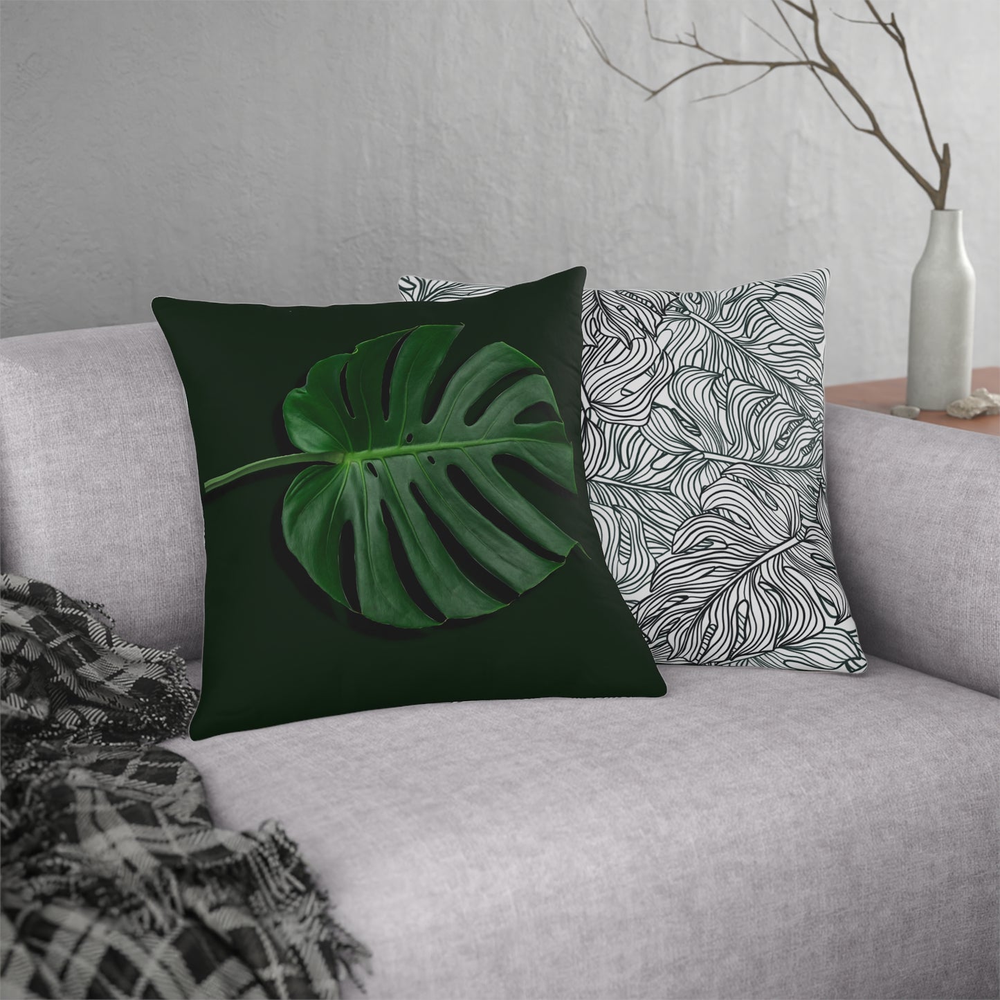 Monstera Leaf Waterproof Pillows - Reversible Graphic Monstera Lines