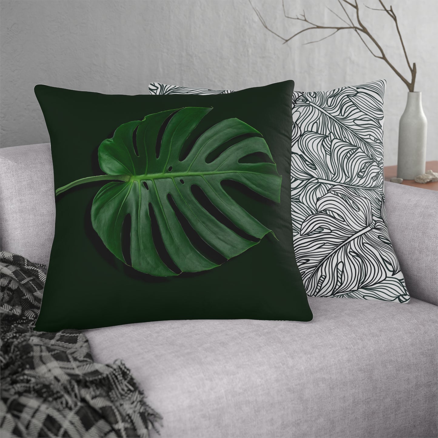 Monstera Leaf Waterproof Pillows - Reversible Graphic Monstera Lines