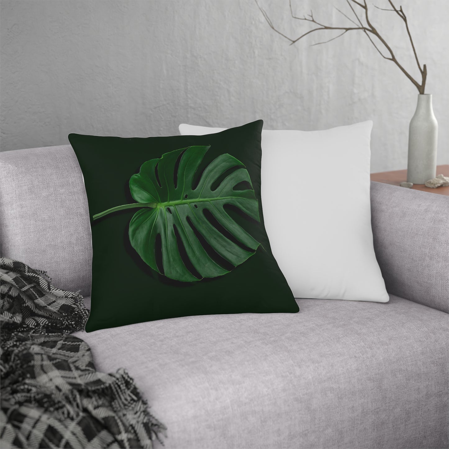 Monstera Leaf Waterproof Pillows - Reversible Plain White Back