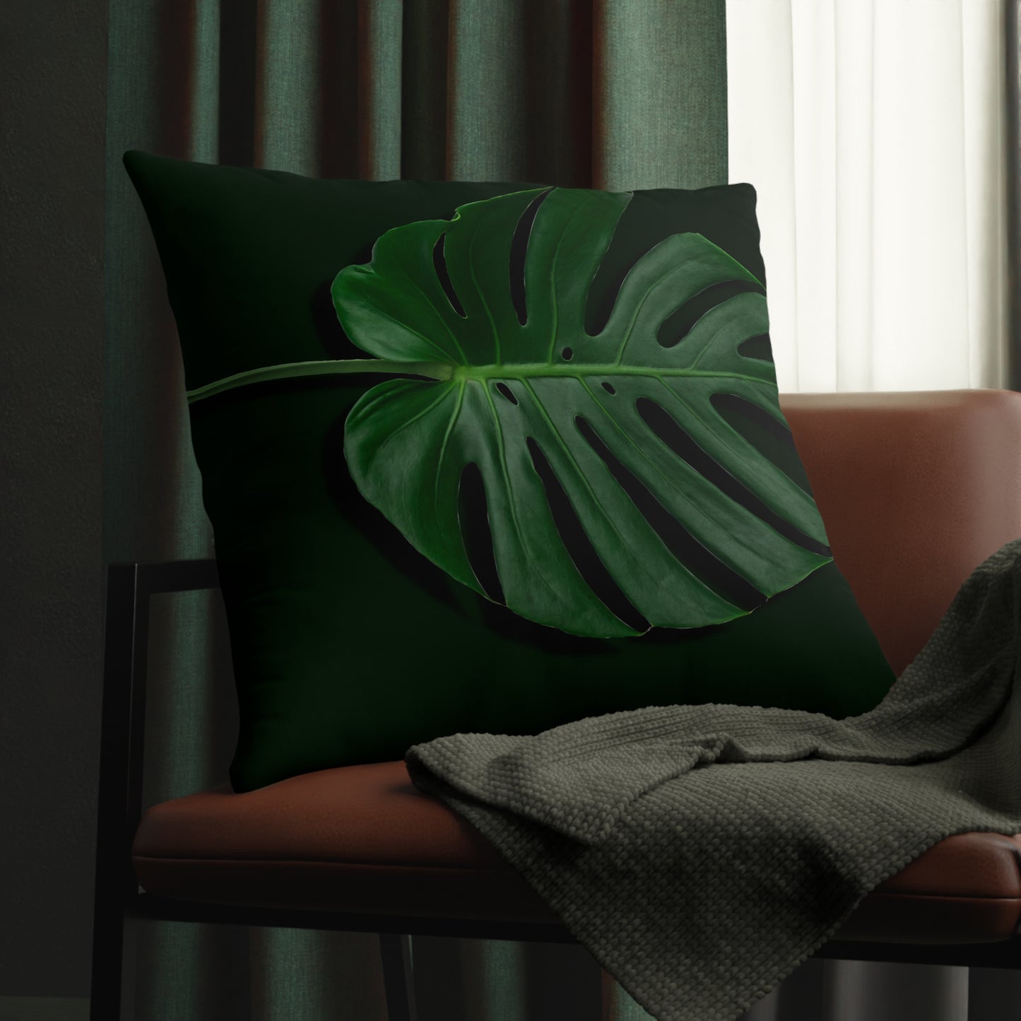 Monstera Leaf Waterproof Pillows - Reversible Plain White Back