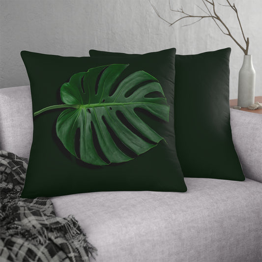 Monstera Leaf Waterproof Pillows - Reversible Plain Green Back