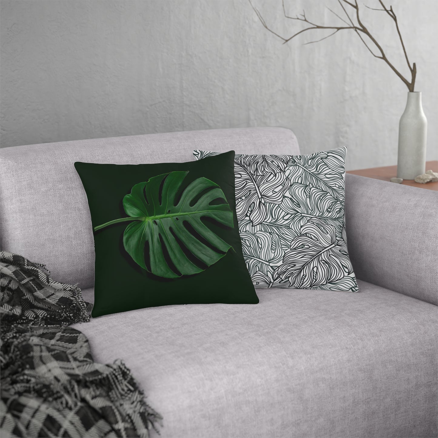 Monstera Leaf Waterproof Pillows - Reversible Graphic Monstera Lines