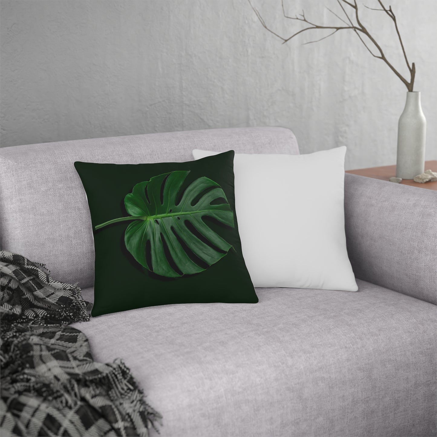 Monstera Leaf Waterproof Pillows - Reversible Plain White Back