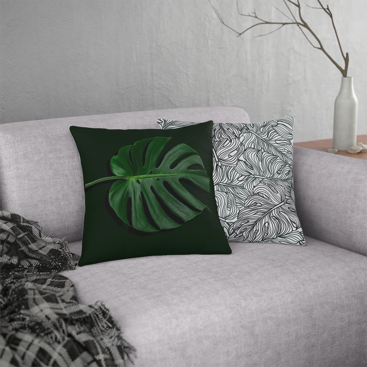 Monstera Leaf Waterproof Pillows - Reversible Graphic Monstera Lines