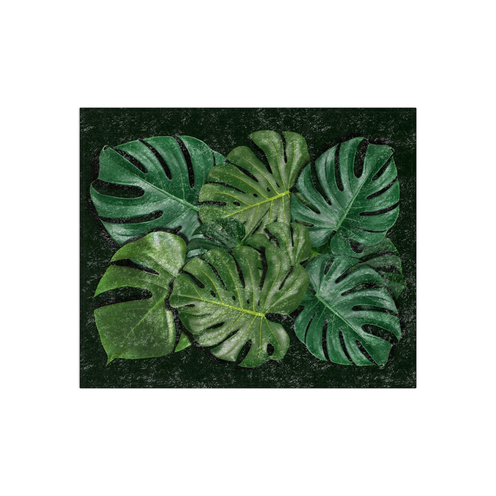 Monstera Leaf Crushed Velvet Blanket