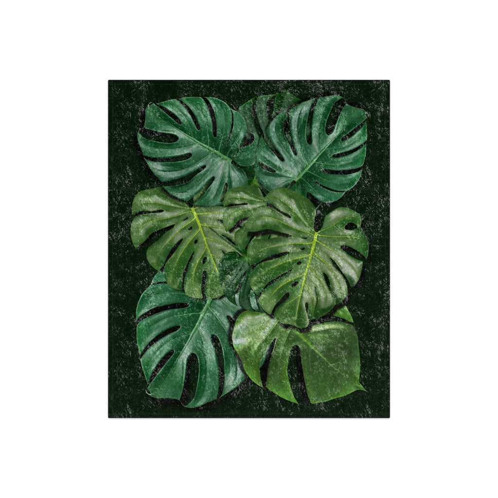 Monstera Leaf Crushed Velvet Blanket