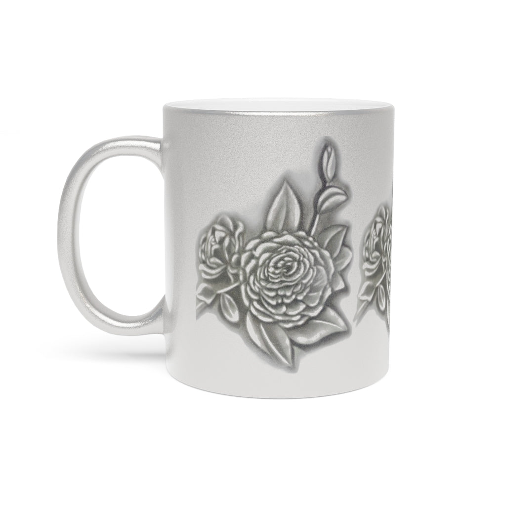 Vintage Style Rose Metallic Mug (Silver)