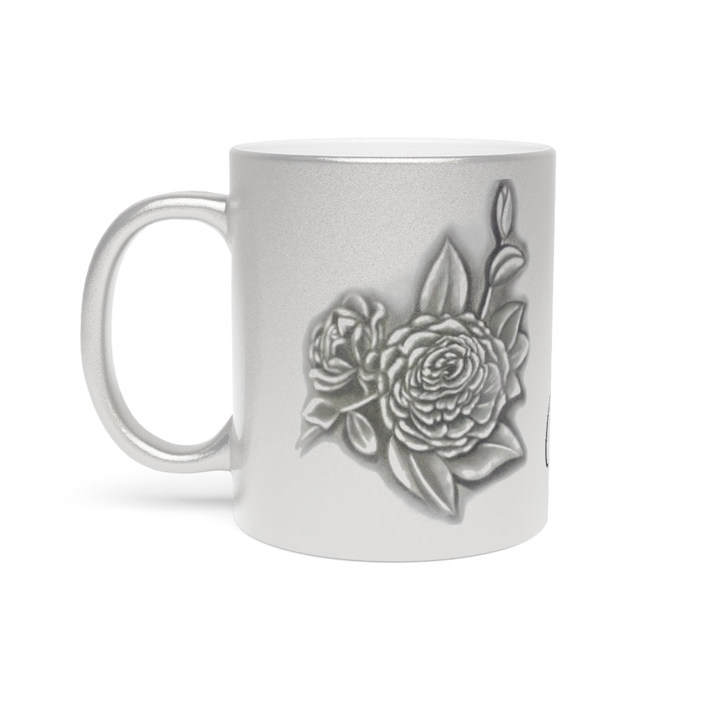 Vintage Style Rose Metallic Mug (Silver) - Classy & Caffeinated