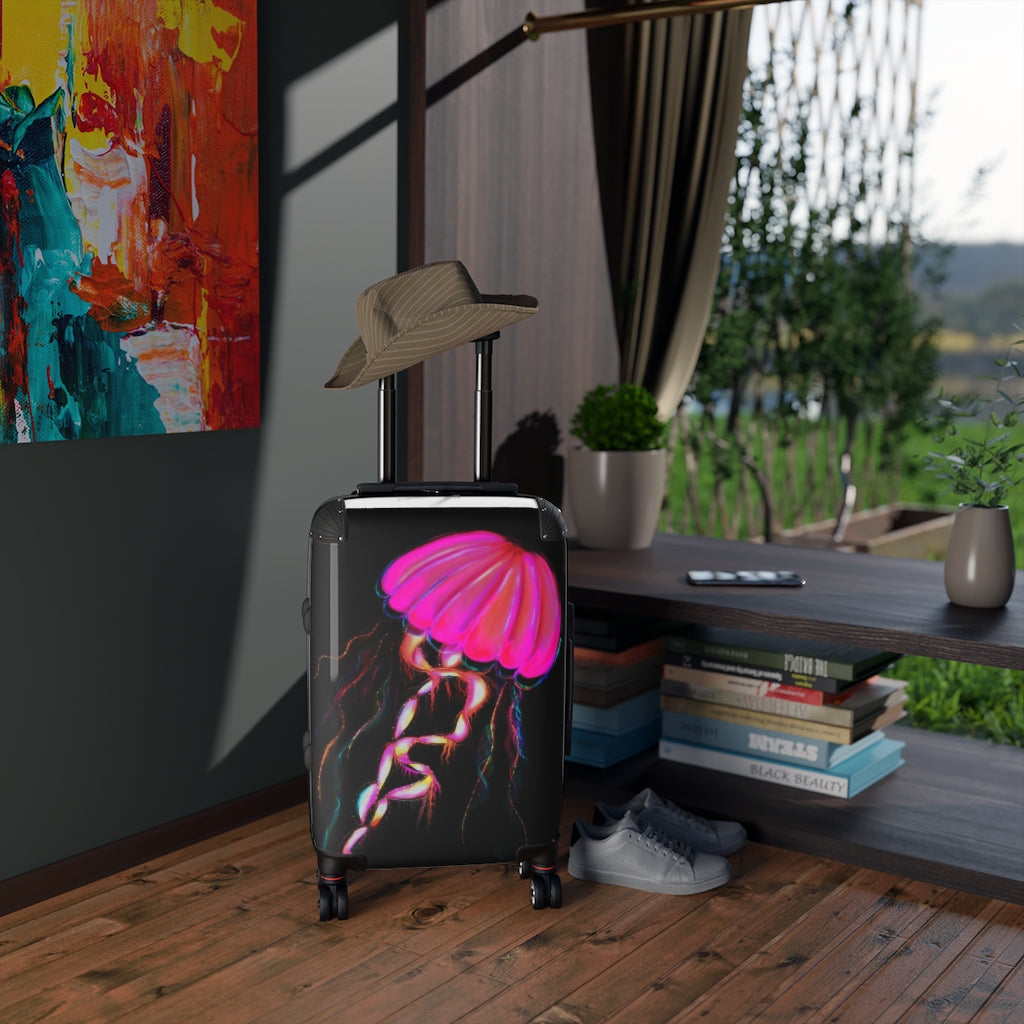 Neon Pink Jellyfish Cabin Suitcase