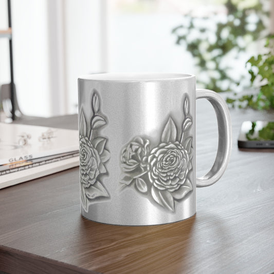 Vintage Style Rose Metallic Mug (Silver)