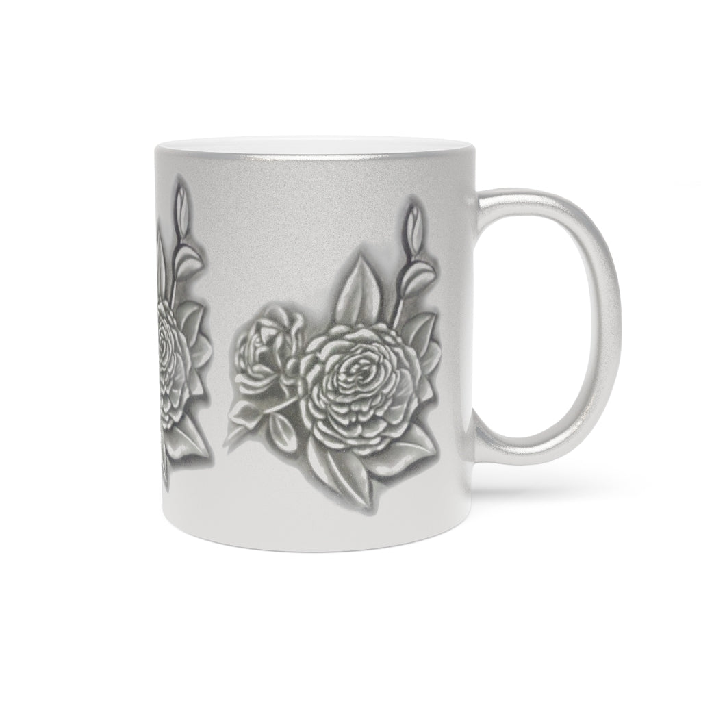 Vintage Style Rose Metallic Mug (Silver)