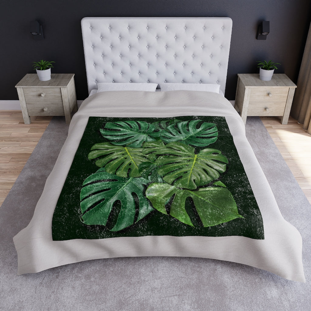 Monstera Leaf Crushed Velvet Blanket