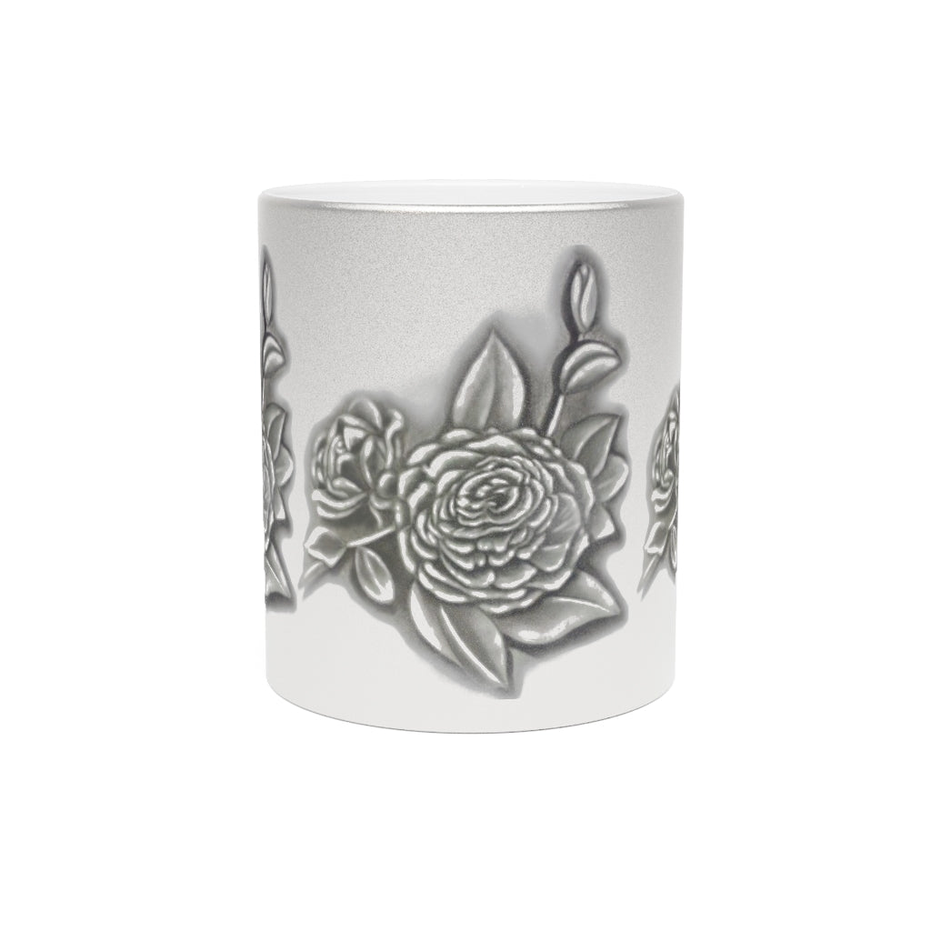 Vintage Style Rose Metallic Mug (Silver)