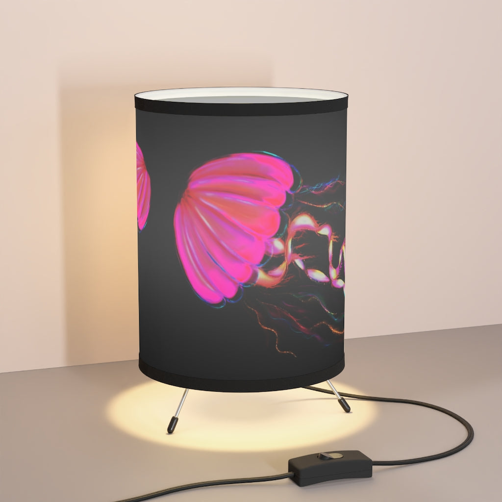 Hot pink Electric Jellyfish Tripod Lamp with High-Res Printed Shade, US/CA plug