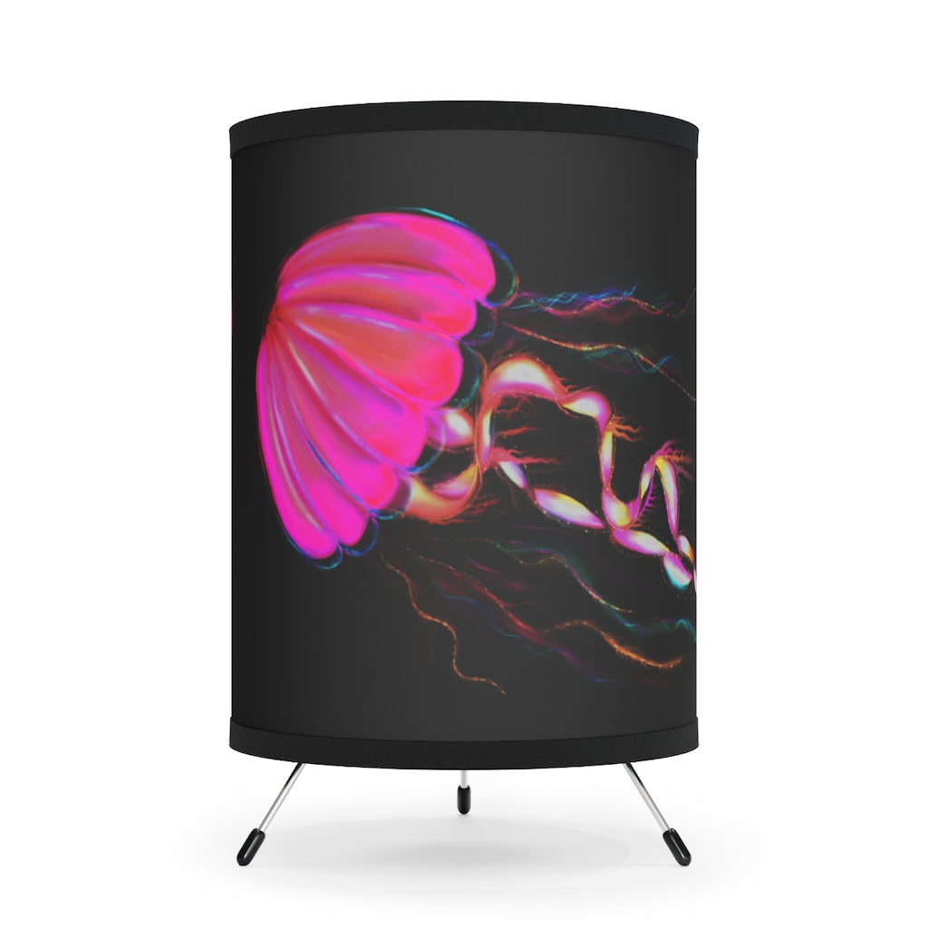 Hot pink Electric Jellyfish Tripod Lamp with High-Res Printed Shade, US/CA plug