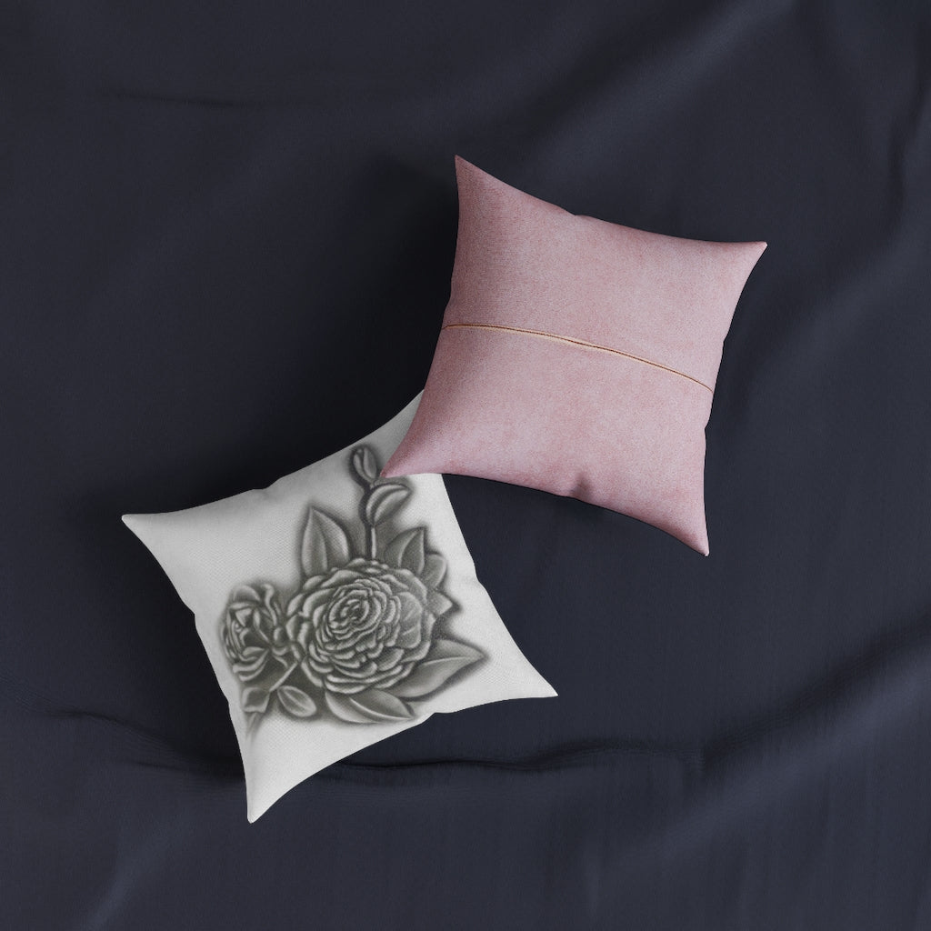 Vintage Rose Square Pillow - Pink Back