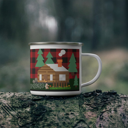 Cozy Cabin Lumber Jack Buffalo Plaid Aesthetic Enamel Camping Mug