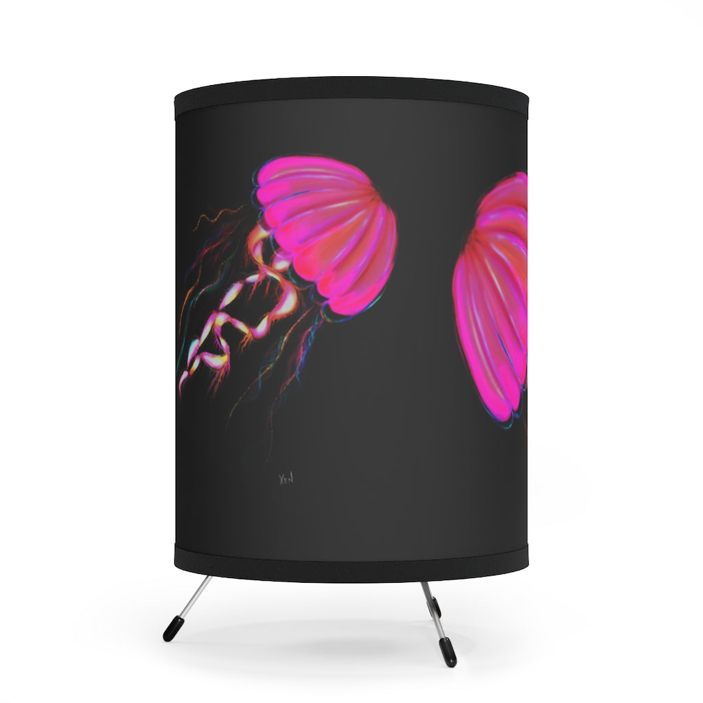 Hot pink Electric Jellyfish Tripod Lamp with High-Res Printed Shade, US/CA plug