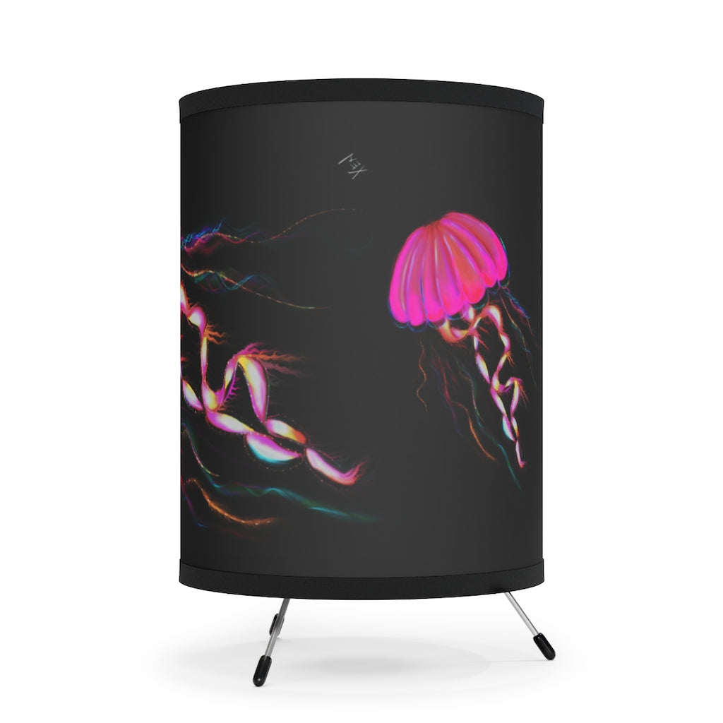 Hot pink Electric Jellyfish Tripod Lamp with High-Res Printed Shade, US/CA plug