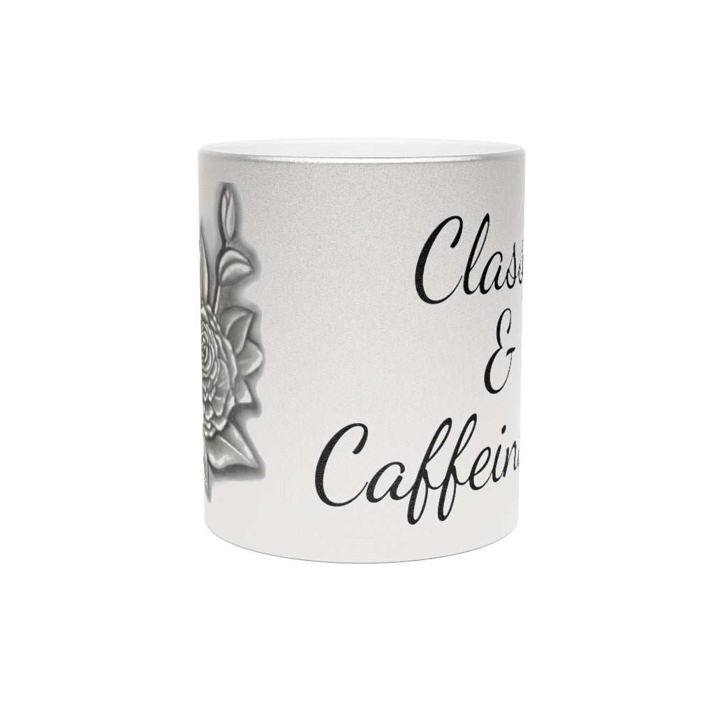 Vintage Style Rose Metallic Mug (Silver) - Classy & Caffeinated