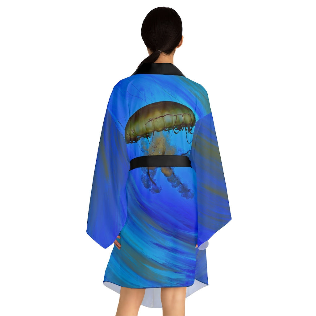 Blue Ocean Jelly Long Sleeve Kimono Robe Design By Angela Melton