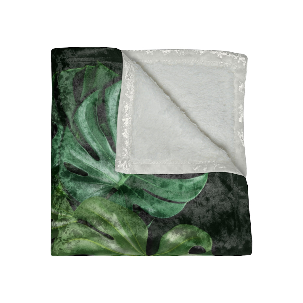 Monstera Leaf Crushed Velvet Blanket